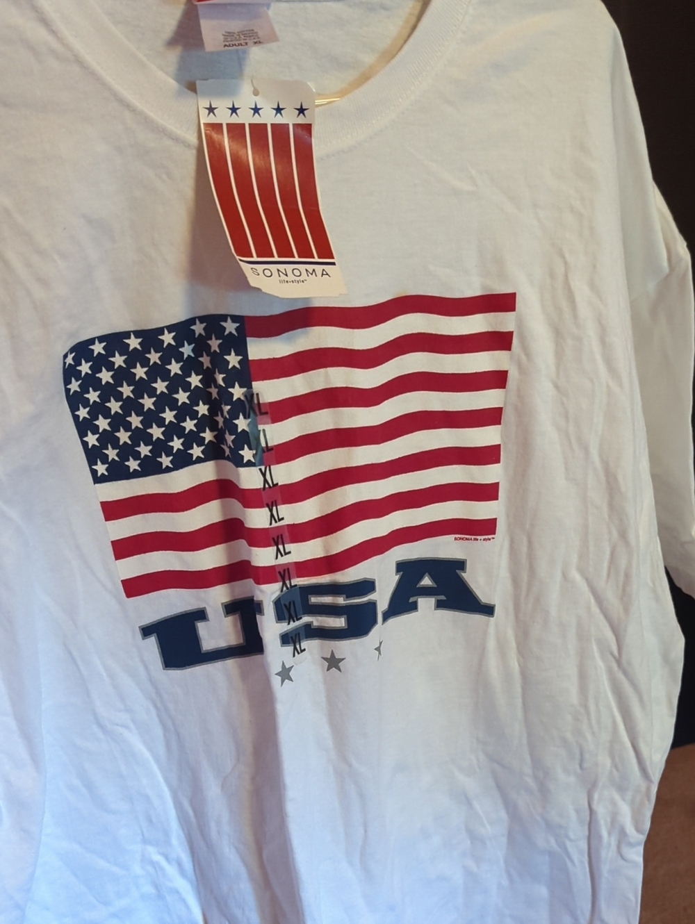 Sonoma White Tee with Red and Blue Flag USA Graphic. XL.  NWT. Men's Or Women's